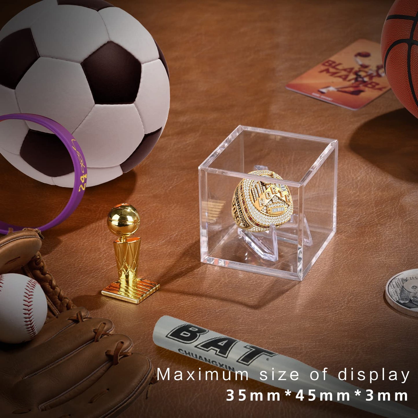 Foboull Championship Ring Display Case, Acrylic Display Box and Holder for Super Bowl, Championship, and Baseball Rings, for Collectors and Enthusiasts, 1pc