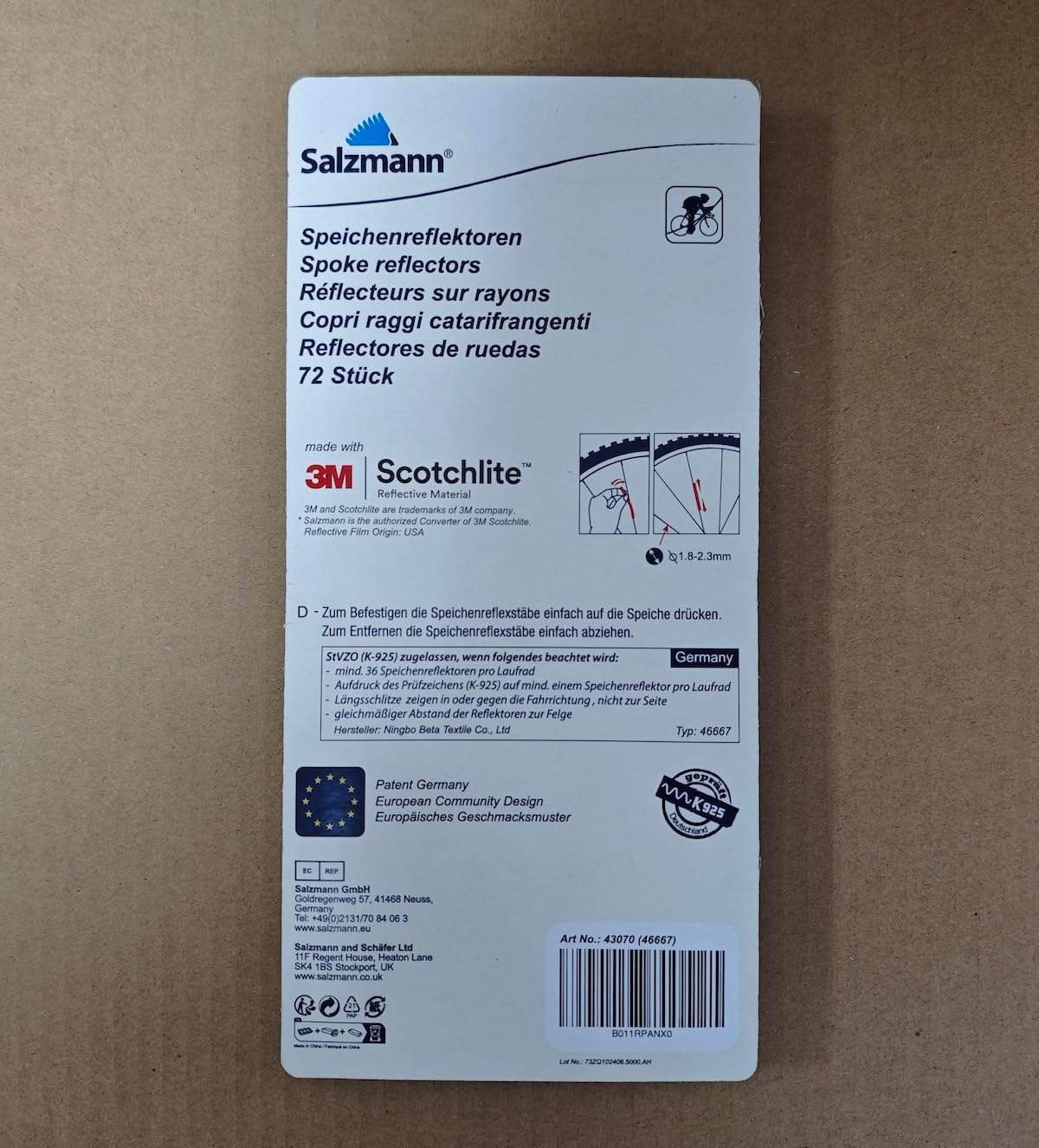 Salzmann Spoke Reflectors for Bicycles | High Visibility | Made with 3M Scotchlite | 72 Pieces Silver