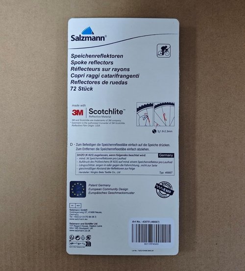 High-Visibility Salzmann Bicycle Spoke Reflectors | 72 Silver 3M Scotchlite Pieces