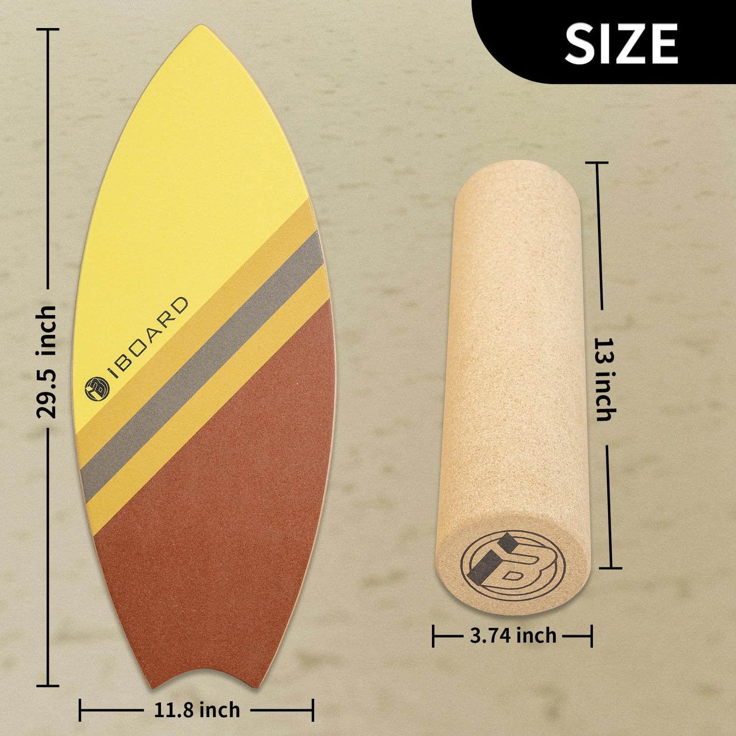 iBOARD Premium Balance Board Trainer With Rollers - 10 Layer Wooden Exercise Non-slip Surface Fish Tail for Surfing, Paddle, Yoga, Training