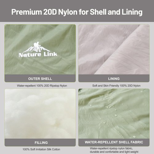 Nature Link Lightweight Sleeping Bag 2.6lbs, Backpacking Sleeping Bag 46℉-59℉, Nylon Shell and Lining, Waterproof, Compact, Ultralight Sleeping Bag for Backpacking Camping Hiking