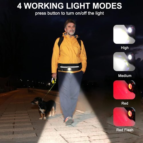 Siuyiu Running Light, 300 Lumens COB Lights Fanny Pack for Men Women, Rechargeable Night Running Lights for Runners, Walking Runners Hands Free LED Work Light Warning Flashing Camping Hiking Gear