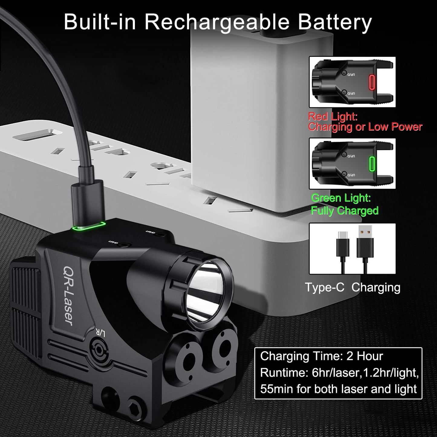 3 in 1 Purple Blue Laser Light Combo, 800 Lumens Tactical Flashlight Laser Sight, Built-in USB Rechargeable Battery, Adjustable Compact Tactical LED Light Laser Beams for Handguns with a Rail