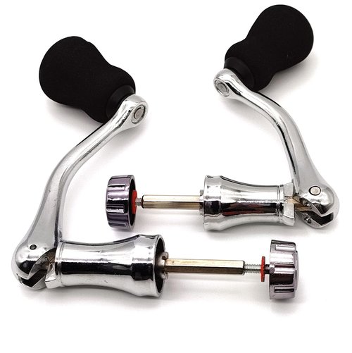 Tgpiao Fishing Spinning Reel Handle, All-Metal, with The Grip EVA for Spinning Reels Replacement Grip Parts,2 Pack, Silver, Medium Large