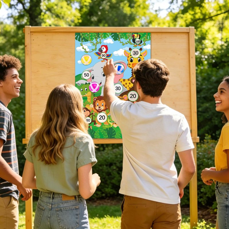 Dart Board for Safari Animals Dart Board Birthday Party Decorations with 10 Sticky Balls Felt Cloth Wild Jungle Theme Party Games 19.1x13.4 Inches Indoor Outdoor Games Gifts for