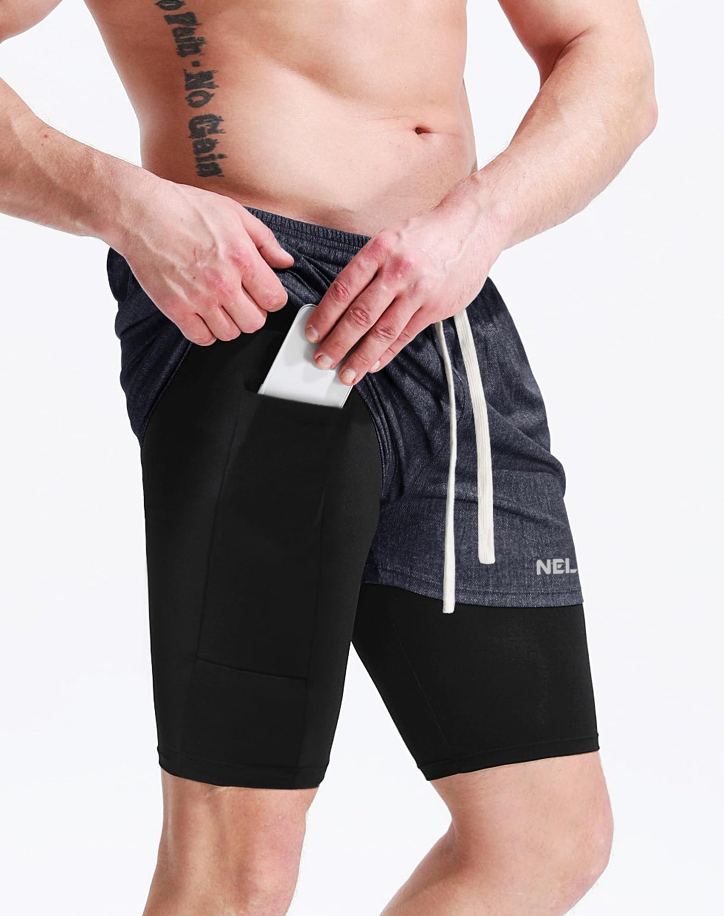 NELEUS Men's 2 in 1 Athletic Running Shorts with Liner and Pockets,6071,Dark Grey(Black),Olive Green,Light Grey,3 Pack,M