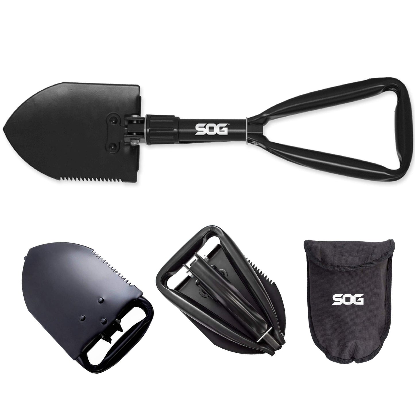 SOG PA2002-CP PowerAccess Deluxe Multi-Tool, Black & SOG Entrenching Tool- 18.25 Inch Folding Survival Shovel with Wood Saw Edge and Tactical Shovel Carry Case- Black (F08-N)