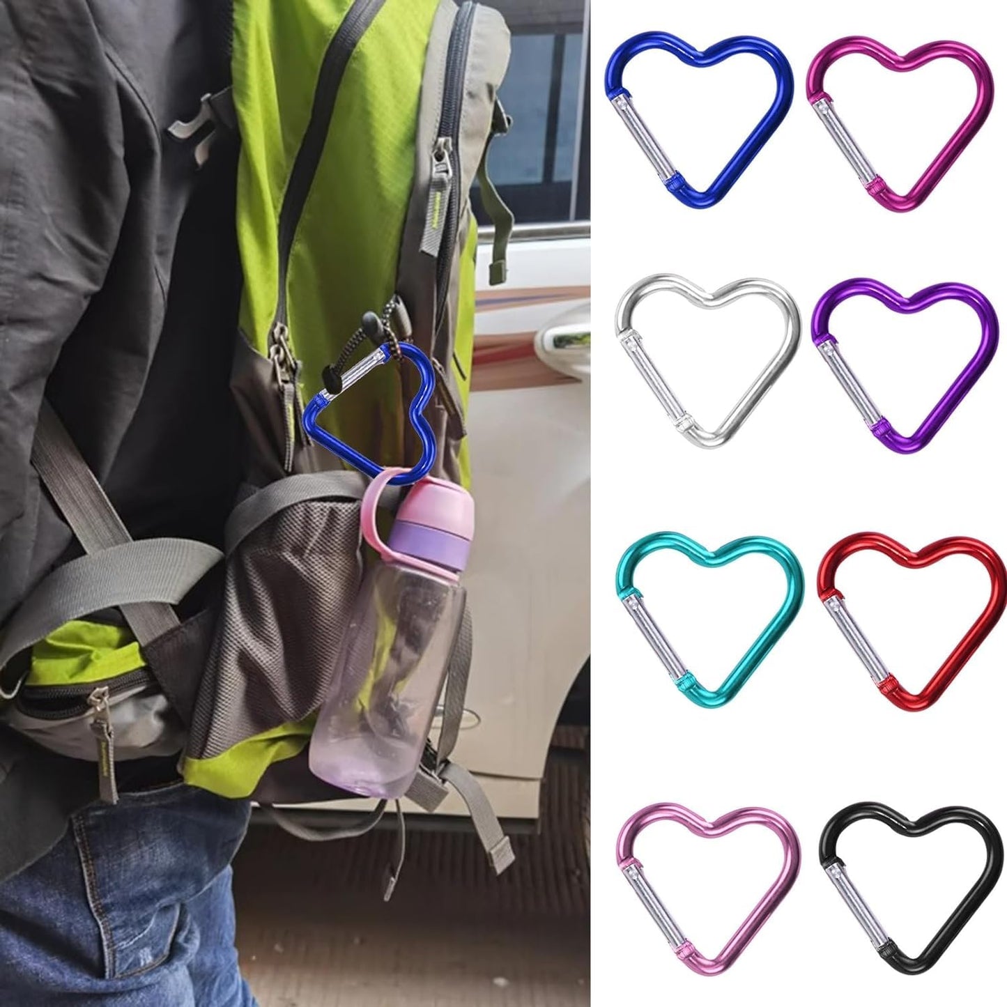 10Pcs Pink Heart-Shaped Carabiner Hooks Strong Load-Bearing Quick Link Key Holders Aluminum Material Creative Shape High Durability Camping Buckles, Accessory and Keychain Carabiners
