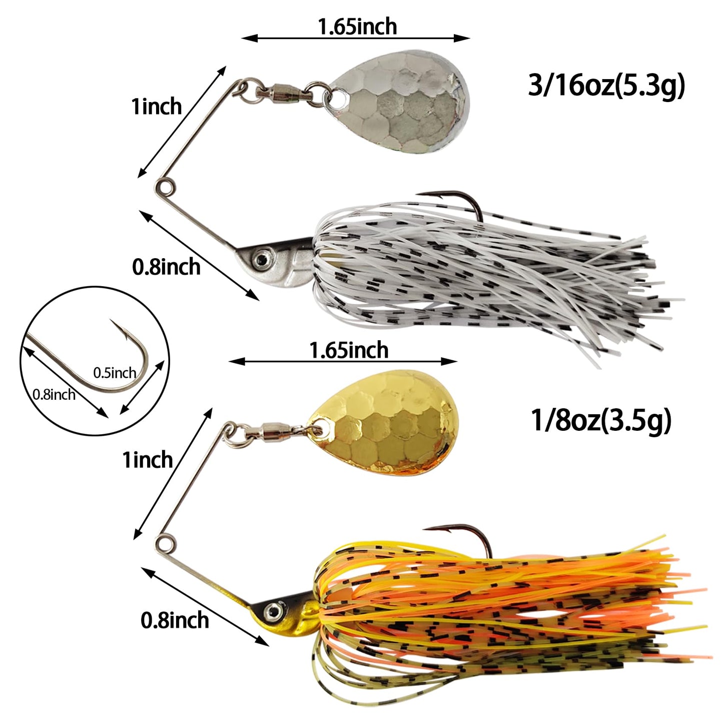 Eupheng Spinner Baits for Bass Fishing Multi-Color Kits, Double Willow & Colorado Blades with Silicone Hubbed Skirt Bass spinner baits, Available in 1/4oz, 3/8oz, 1/2oz, 1/8oz, 3/16oz
