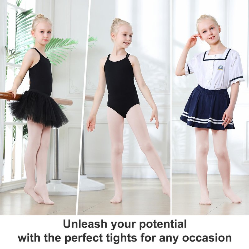 DIPUG Ballet Tights for Girls Dance Tights Toddler Thick Soft Footed Kids Pink Stockings Size 2t 3t, 3 Pack