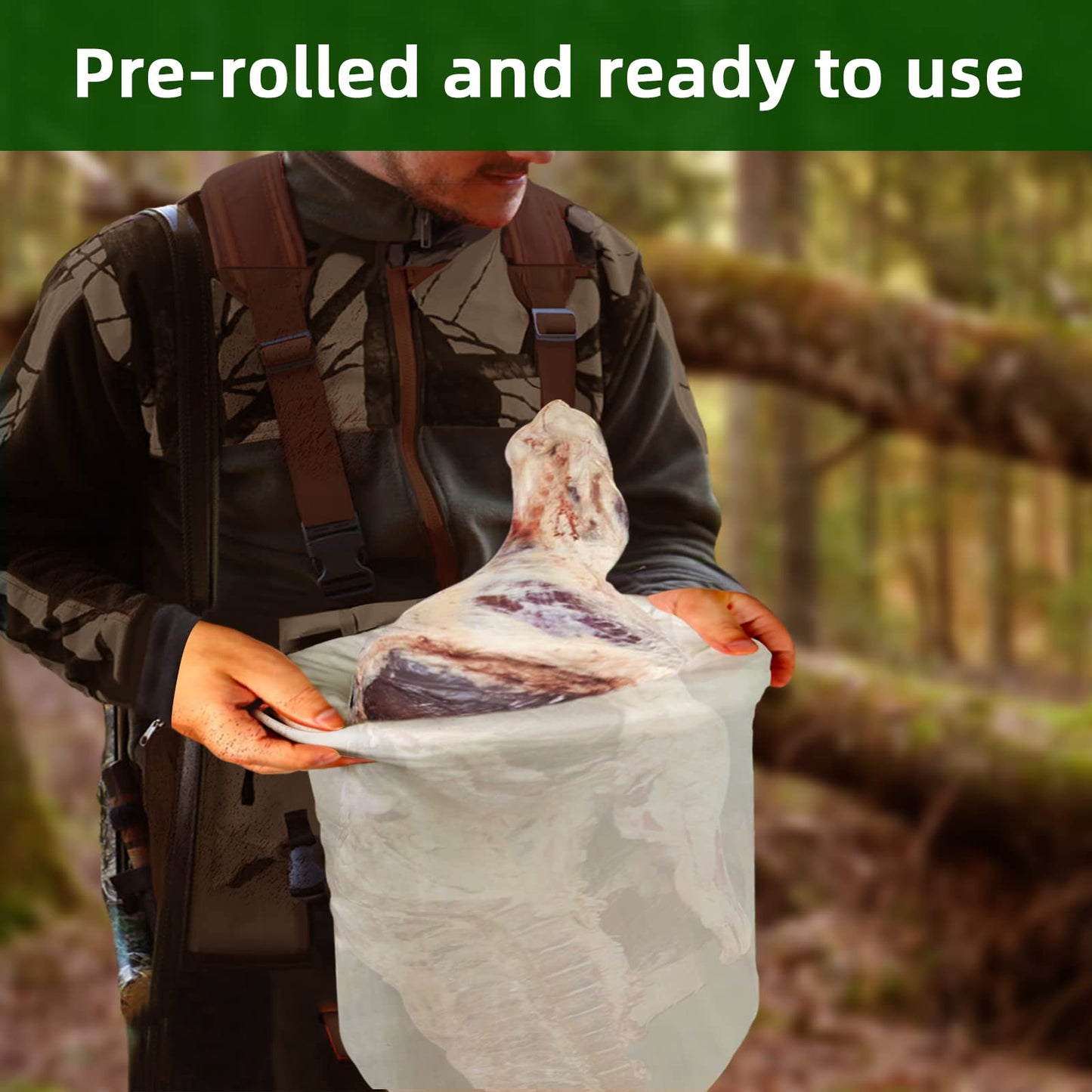 Gociean Game Bags Elk Hunting Meat Bags, 60inch 5-Pack Rolled Heavy Duty Quarter Bag, Reusable & Breathable Meat Game Bag with Reflective Strip for Elk, Caribou, Deer, Moose, Antelope, Duck