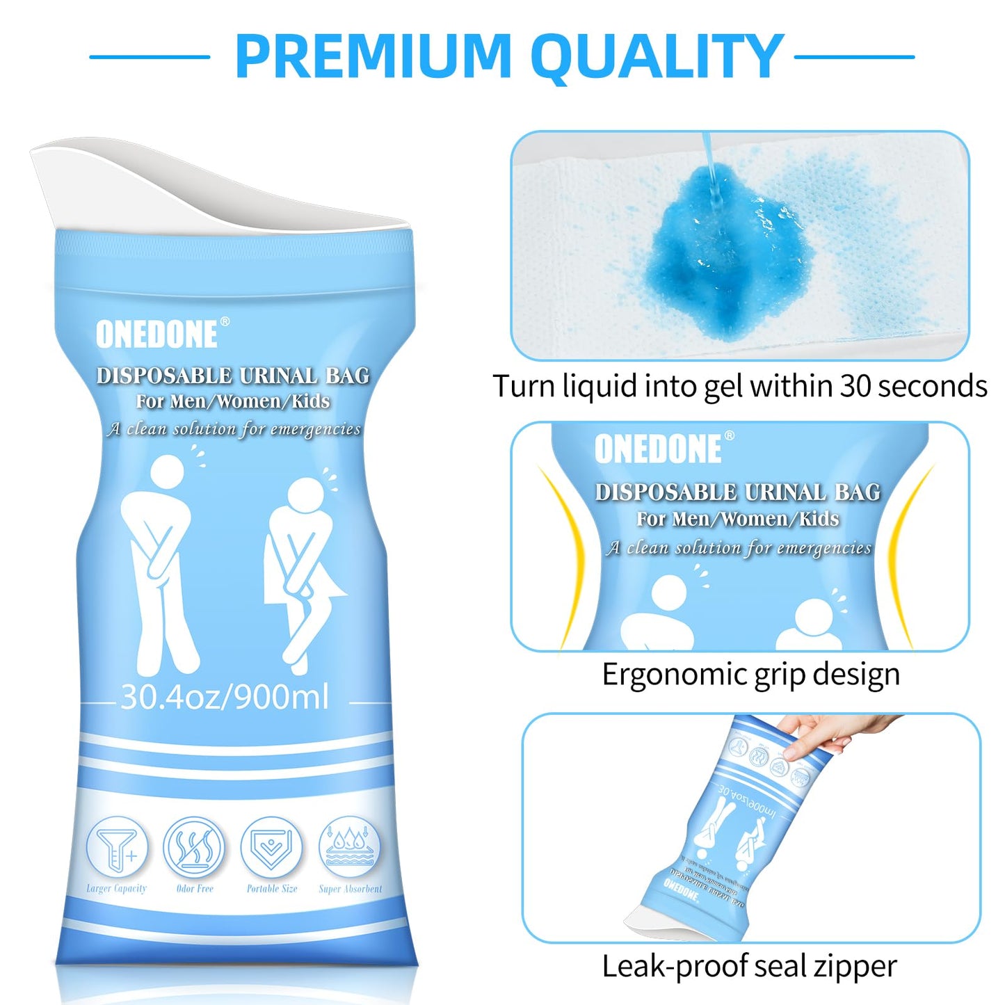 ONEDONE Disposable Urinal Bag 24 Pack 30.4 OZ Pee Bags for Travel for Men Women Kids Emergency Urine Bag Portable Emergency Urinal Bags Vomit Bag for Traffic Jams Camping Hiking