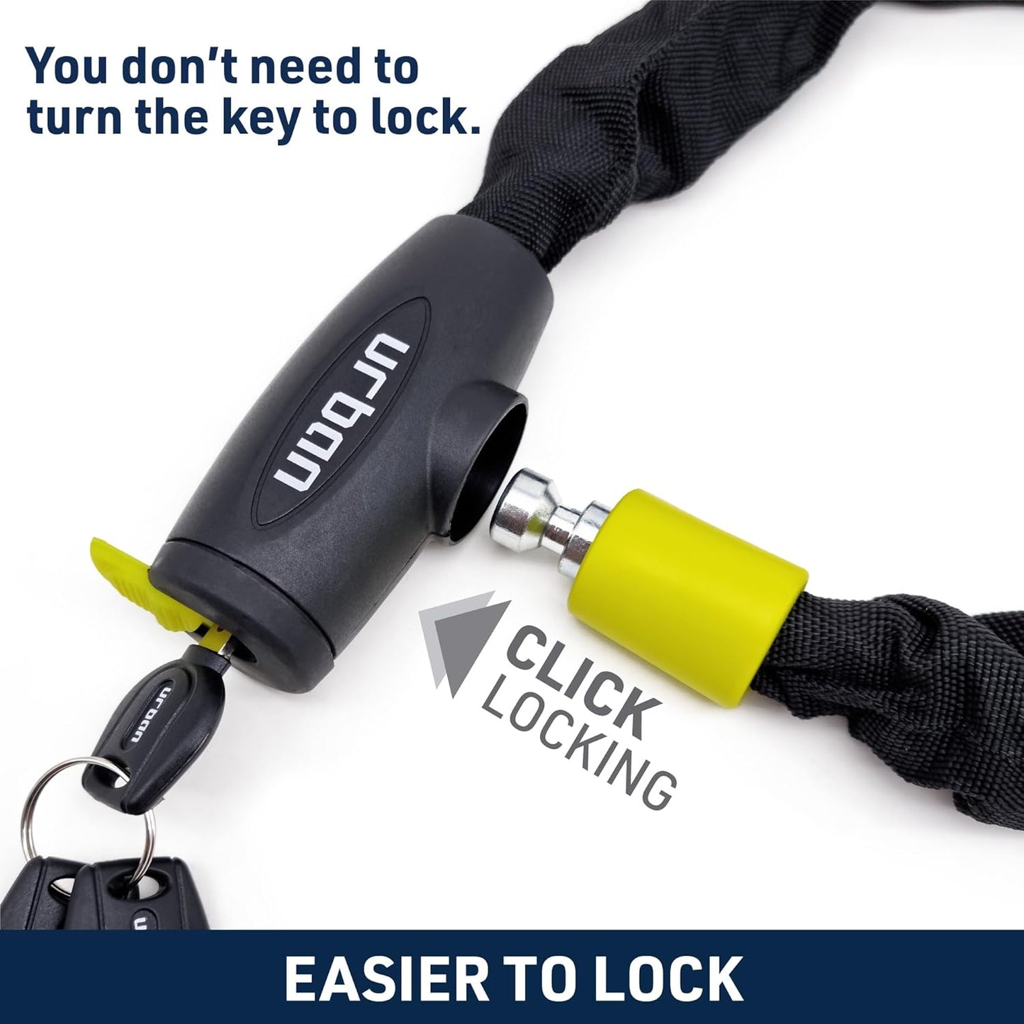 URBAN XK170 Bike Chain Lock, Heavy Duty Anti Theft 170cm ø8mm Hardened Steel Chain High Security Lock, More Length More Fixing Options, Versatile Anti-Theft for Bicycle, Motorcycle or Electric Scooter