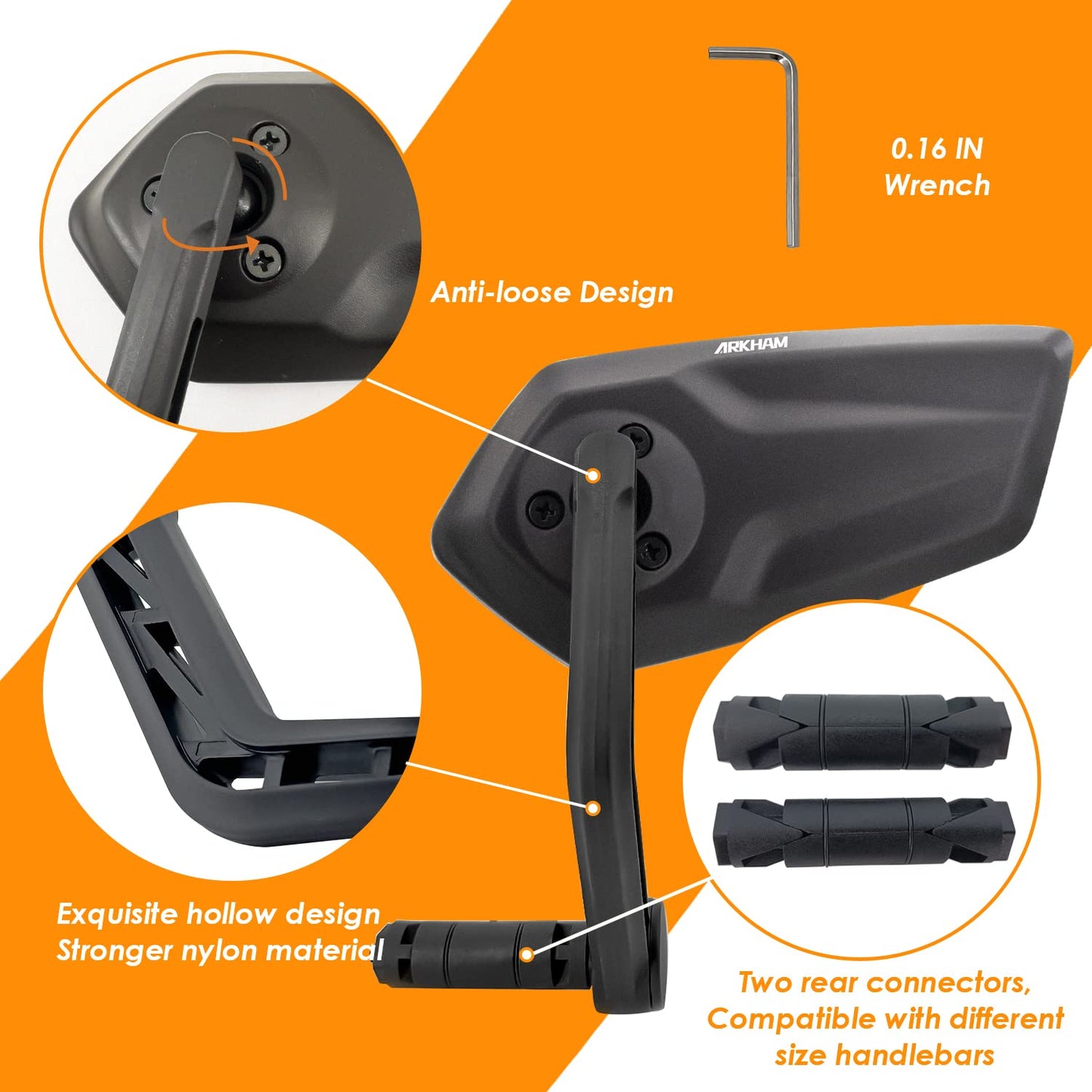 Arkham Bike Mirror for 0.59-0.65" Diameter Handlebar HD Bar End Bicycle Mirror Thickened Auto-Grade Glass for Handlebar Rearview Mirror Essential Bike Tool for Bicyclists E-Bike (Left)