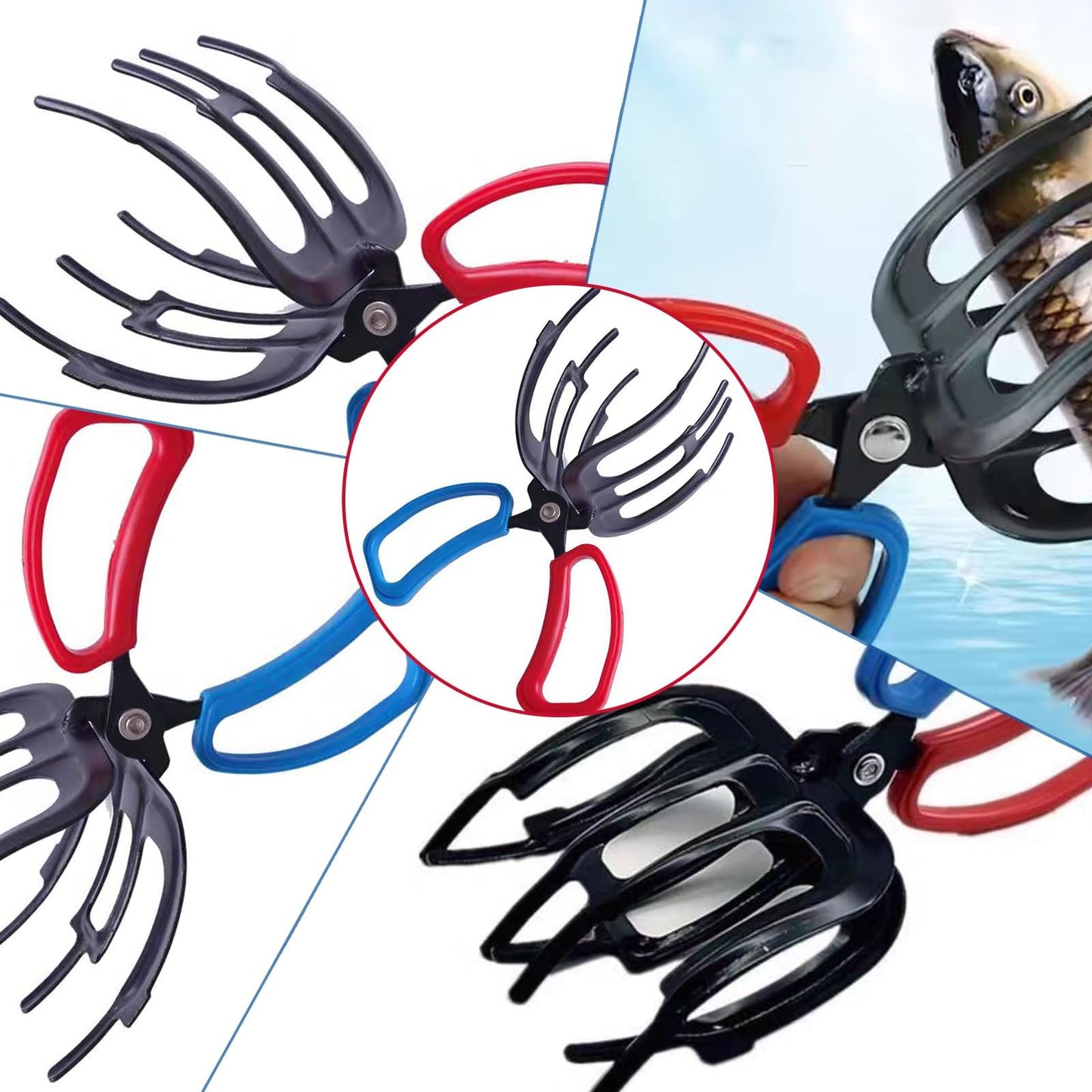 2 PCS 3 Claw Fish Gripper, Metal Fishing Pliers Gripper, Fish Control Clamp Claw Tong Grip Tackle Tool, Multi 3 Teeth Fishing Pliers for Most Freshwater Fish Grip Tackle Holder
