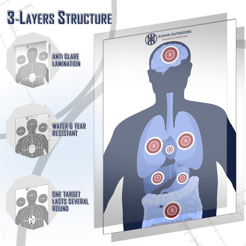 KNINE OUTDOORS Shooting Targets Paper, 12 x18 inch, Bulk for Hunting, Handguns, Pistols, Rifles, Silhouette with Red Bullseye, Human Silhouette (60 Pack)