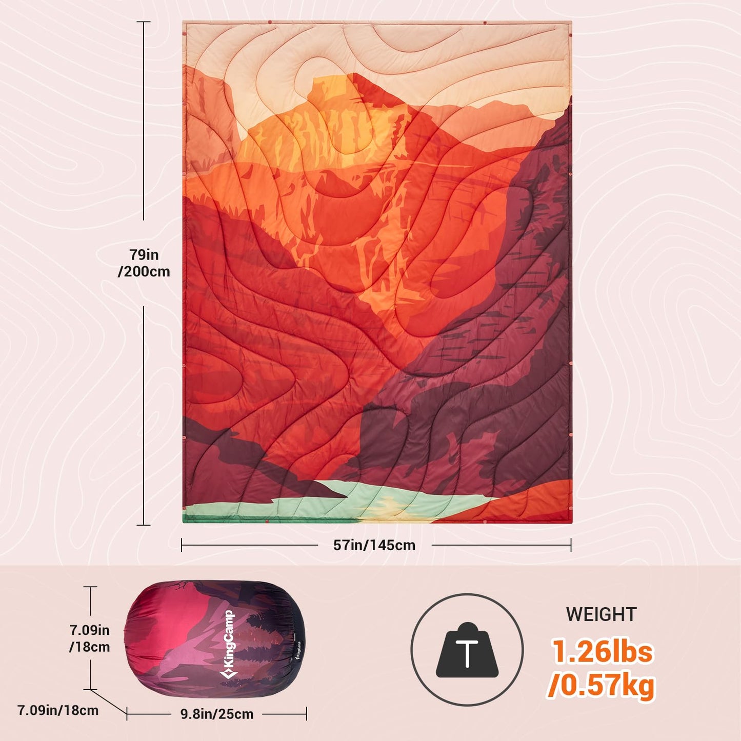 KingCamp Camping Blanket, Lightweight Stylish Printed Blanket Quilt | 79" x 57", Cyan and Orange Bundle