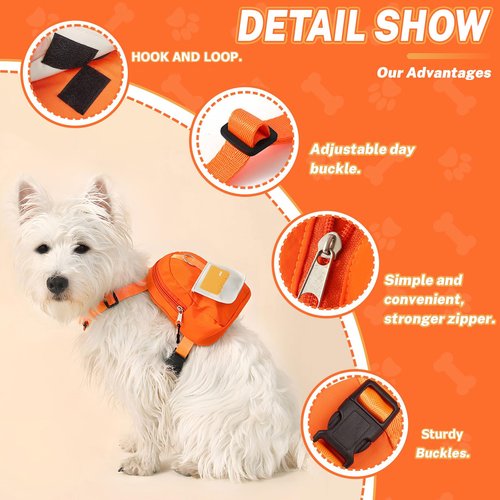 Bagentry Orange Dog Harness Backpack with Leash & Poop Bag Dispenser, Modern Style, Medium Dog, 17-33 Lb, 5.9" x 5.9" x 2.3"