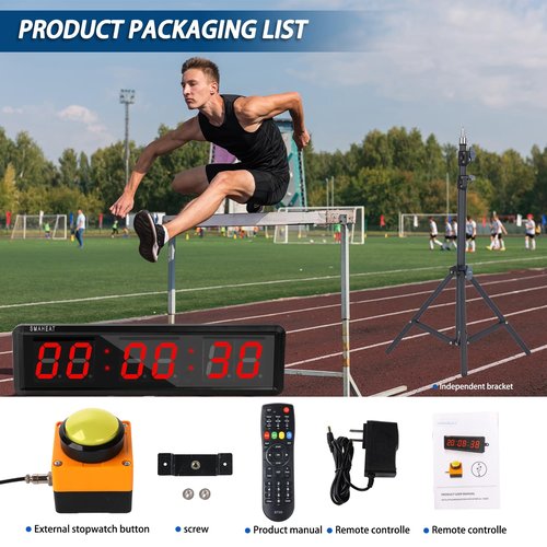 SMAHEAT Fitness Timer with Stopwatch Button, Suitable for School/exam/Home Exercise/Gym/Gym SMAHEAT Electronic Fitness Timer (4.0 inch six bit All red PC Transmission Model)