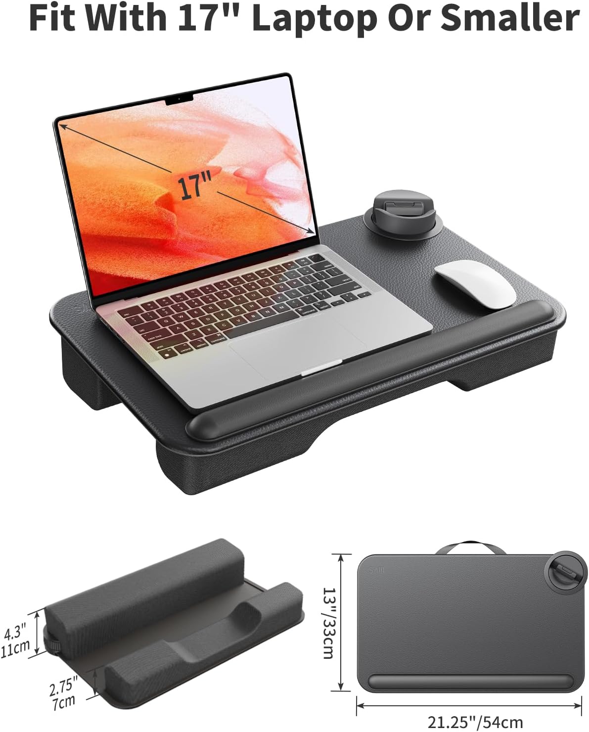 SAIJI Laptop Lap Desk, Portable Laptop Desk for Bed - Fits Up to 17" Laptops & MacBook,Lightweight Lap Tray Table with Storage Drawer, Lap Desk with Cushion, Lap Stand for Bed & Couch
