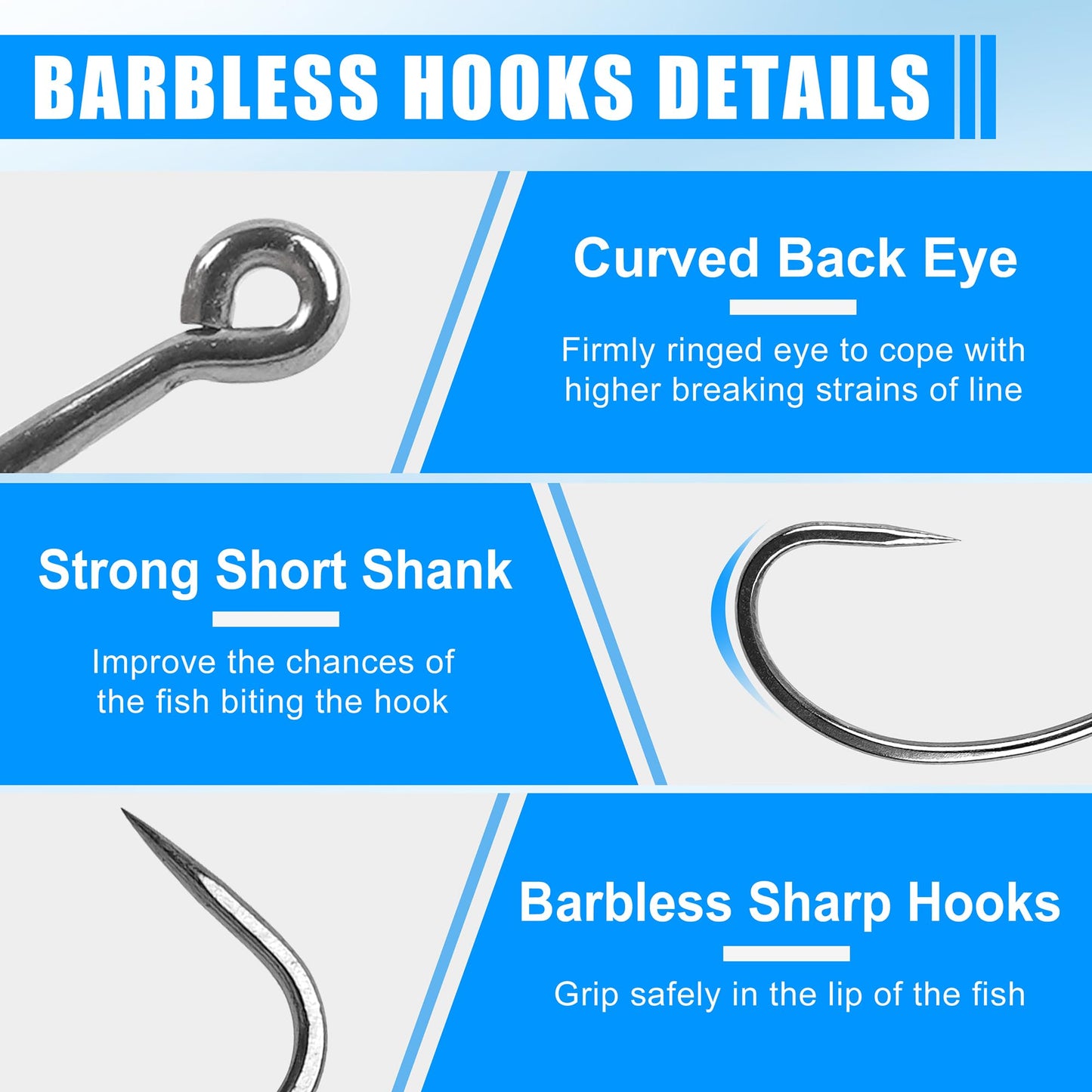 175pcs Barbless Fishing Hook Kits,Small Size Carp Fishing Hooks Curve Shank Crank and Wide Gape Fly Tying Hooks Circle Hook with Tackle Box Size 2#,4#,6#,8#,10#