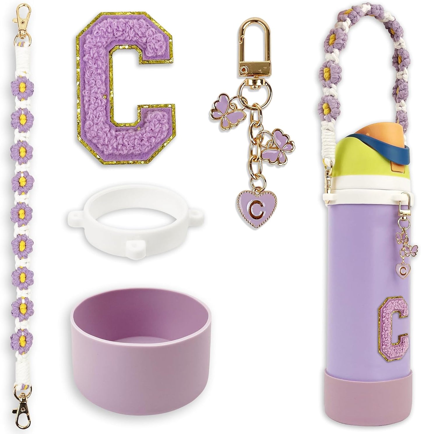 Silicone Boot Monogram Set for Owala Water Bottles | Cute Pink & Black Accessories
