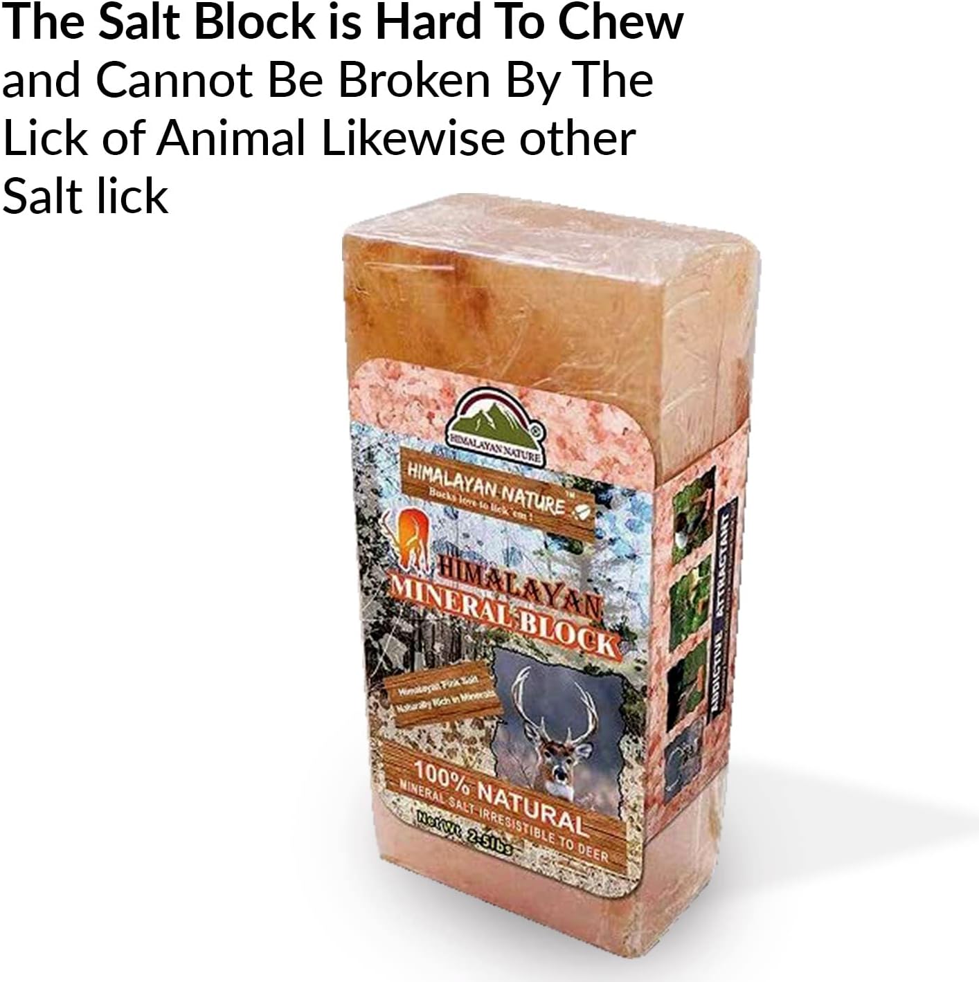 100% Natural Himalayan Rock Deer Salt Licking Block - Animal Licking Mineral Salt Block, Natural Feed Salts Bricks For Deer and Livestock Animals - 5 Lbs, 2x4x8 inch, Pack of 1