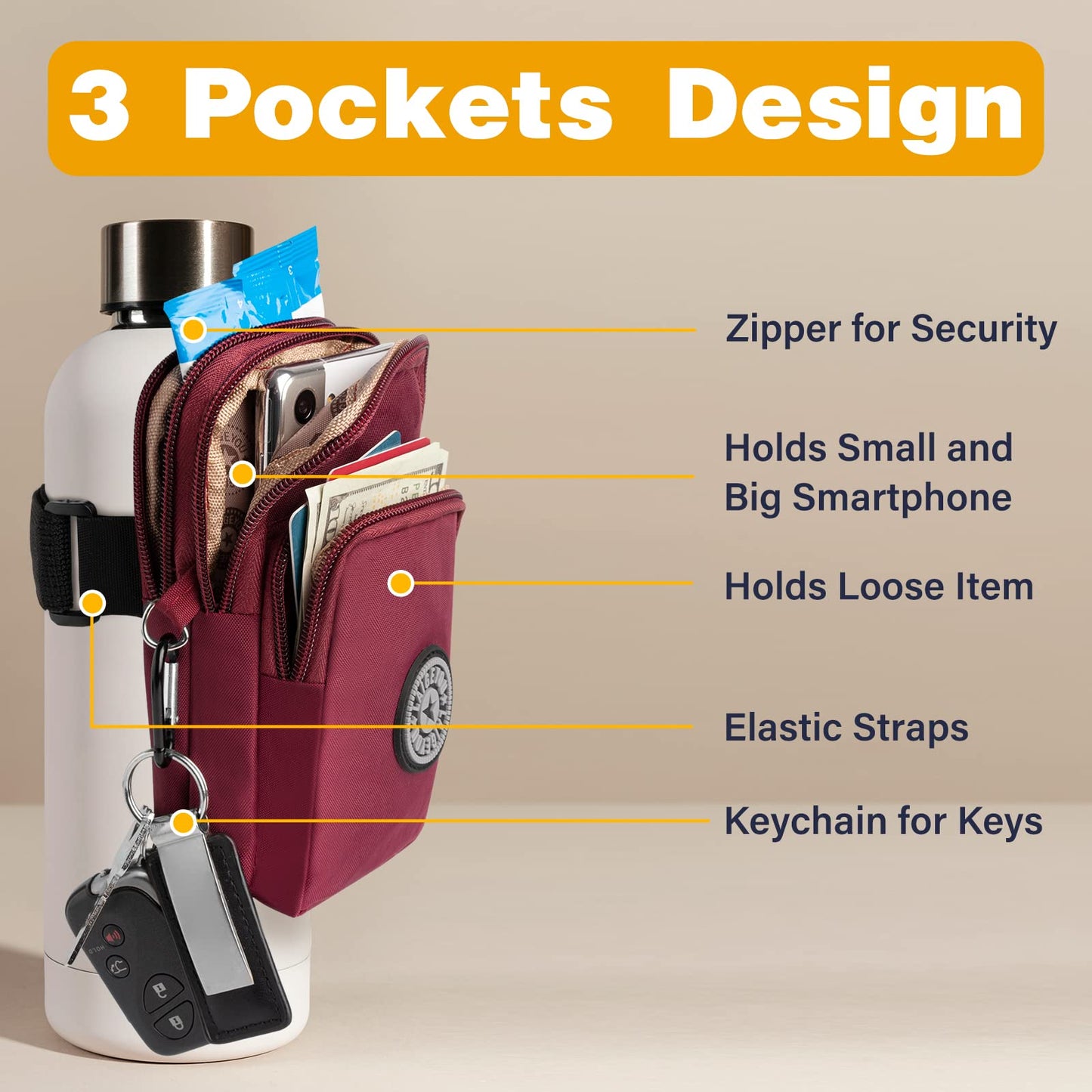 Adjustable Water Bottle Pouch with Phone Holder and Key Holder - All-in-One Gym Accessory for Convenient Storage of Your Essentials