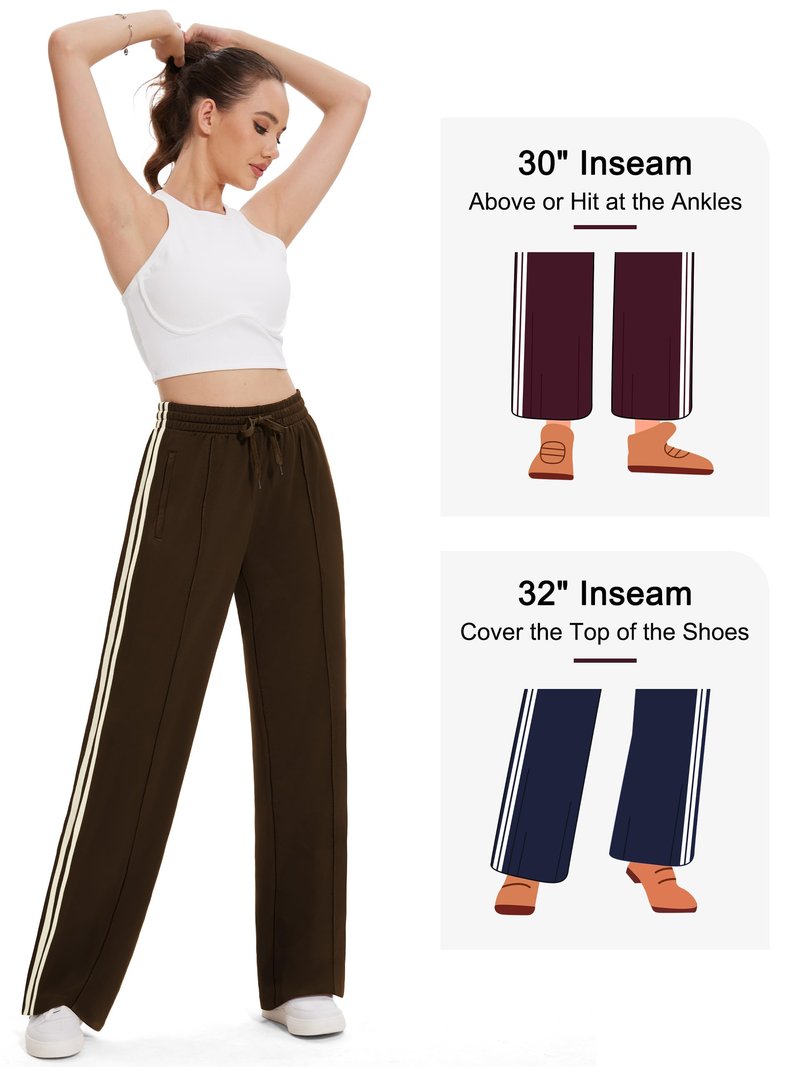Tapata Petite Womens 28" Inseam Track Pants Relaxed Fit Striped Workout Sweatpants Baggy Trousers with Zipper Pockets, Brown, S