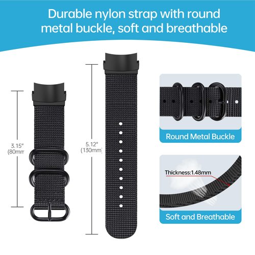 Demupai 22mm Width Replacement Wrist Band Nylon Strap Bracelet Compatible with Suunto Elementum Terra/Aqua Smartwatch (Black)