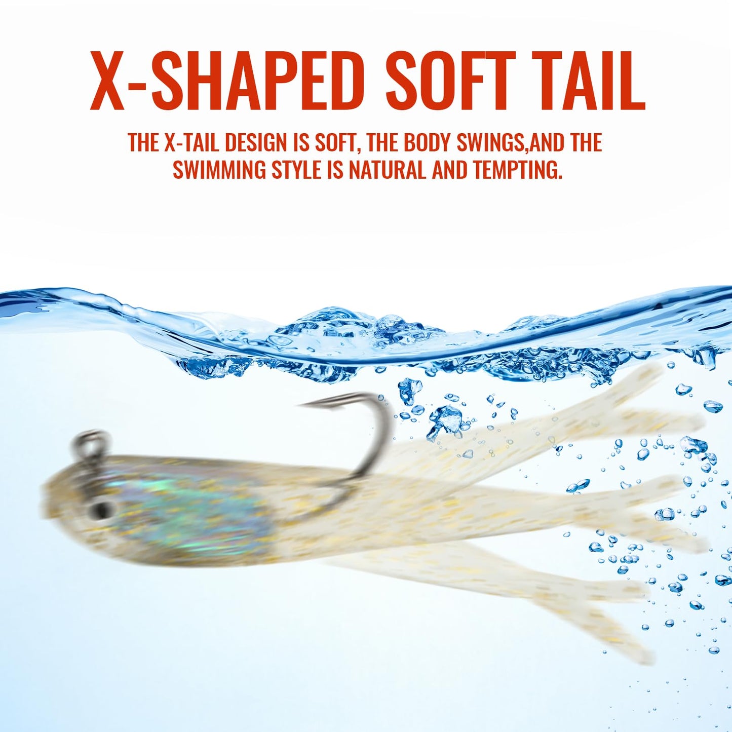 10 Pcs Pre-Rigged Jig Head Soft Fishing Lures kit, Flexible X-Tail Soft Plastic Swimbaits Special Tail Fishing Bait for Bass Trout Fishing for Freshwater Saltwater