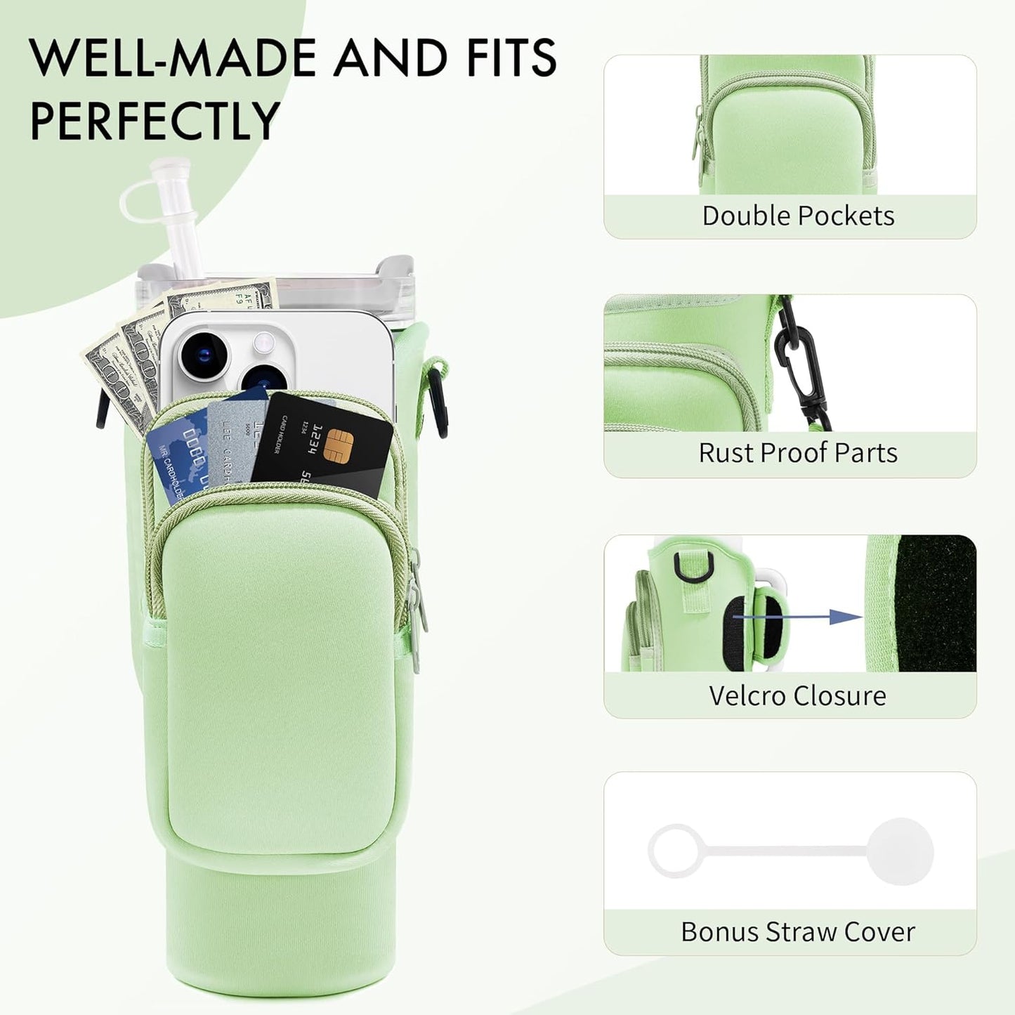Water Bottle Carrier Bag for Stanley Cup 40/30 Oz | Adjustable Strap & Phone Pocket