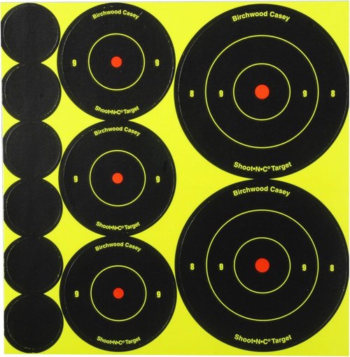 Birchwood Casey Shoot-N-C Bull's-Eye Variety Pack Reactive Targets - Highly Visible Instant Feedback Self-Adhesive Shooting Target Stickers with Repair Pasters for Outdoor/Indoor Shooting Patrice