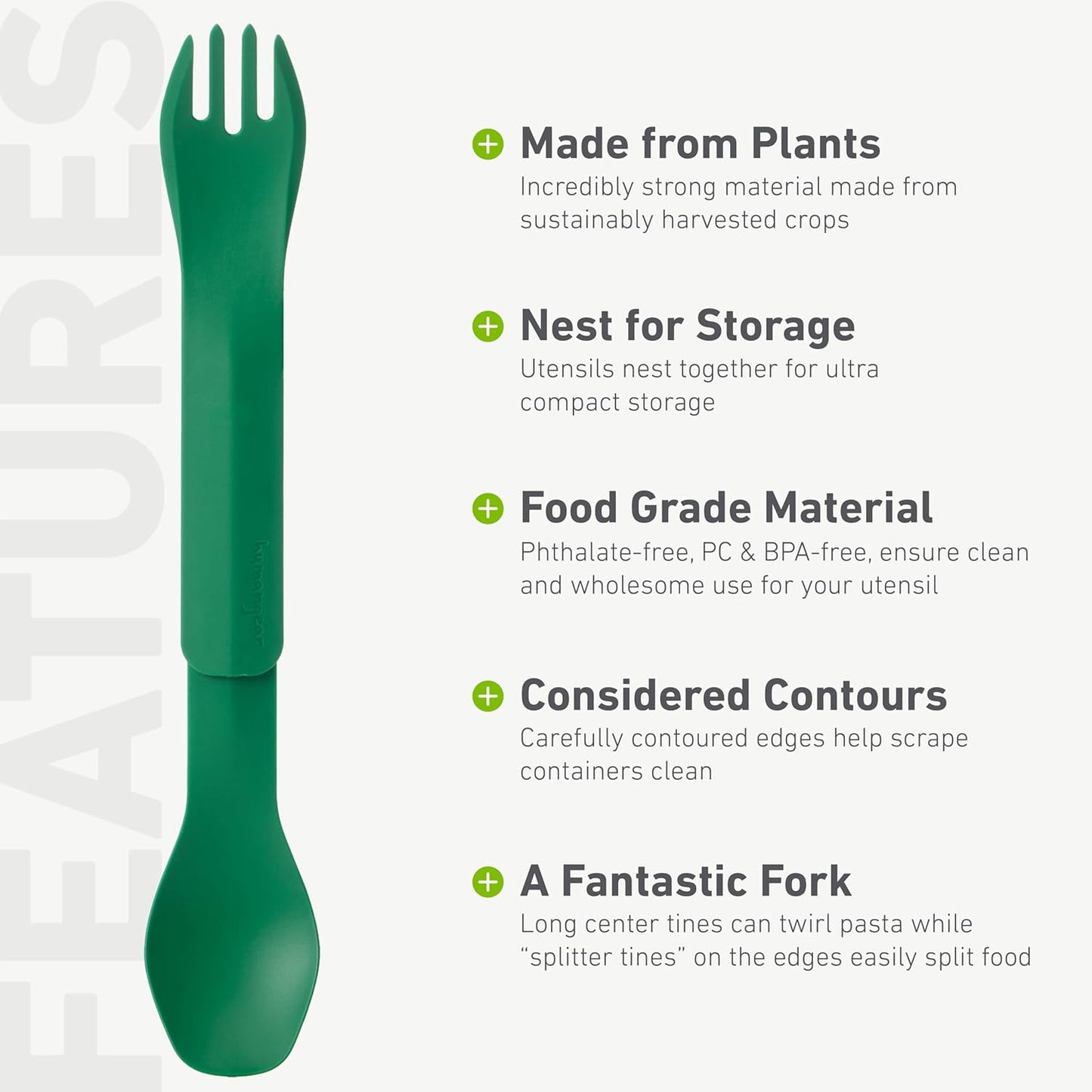 humangear GoBites Duo and Bio Duo Travel Silverware, Full Size Portable Fork & Spoon, Reusable Utensil Set, PC and BPA-free, Food-Safe Nylon or Plant-Based Resin, Extended - 9.1” X 1.6”