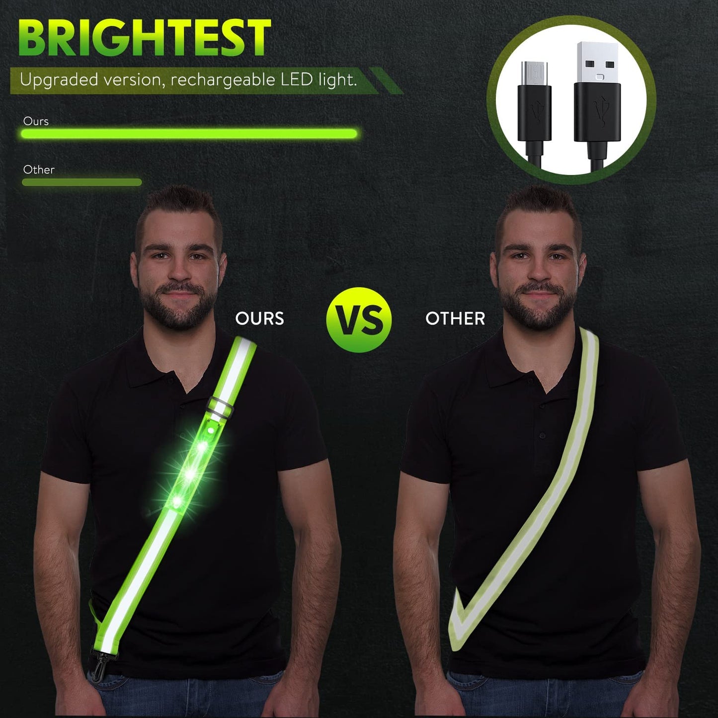 Simket Reflective Walking Gear, Rechargeable Led Reflective Sash, Adjustable Night Walking Safety Gear, High Visibility Safety Lights for Walking at Night for Men Women Jogging Running Biking