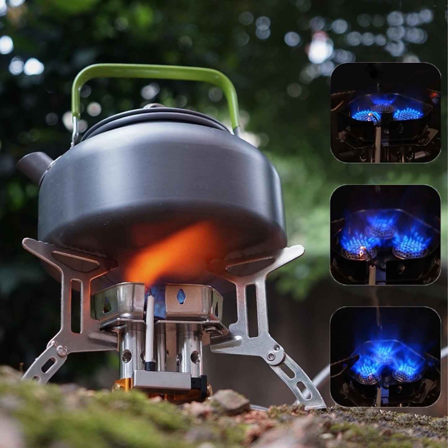 Luqeeg Windproof Camp Stove, 3 Core Lightweight Strong Firepower Camping Gas Stove, Portable Stove for Outdoor Backpacking Hiking and Picnic