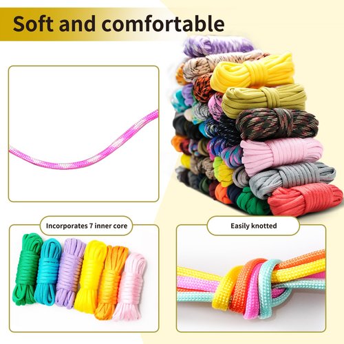 CONEHOY 85 Pcs Paracord 550 Combo Kit 10 Feet Tent Rope Multifunction Parachute Paracord Bracelet Making Kit Outdoor Survival Rope with Drawstring Bag for Making Lanyard Dog Collar Great Gift