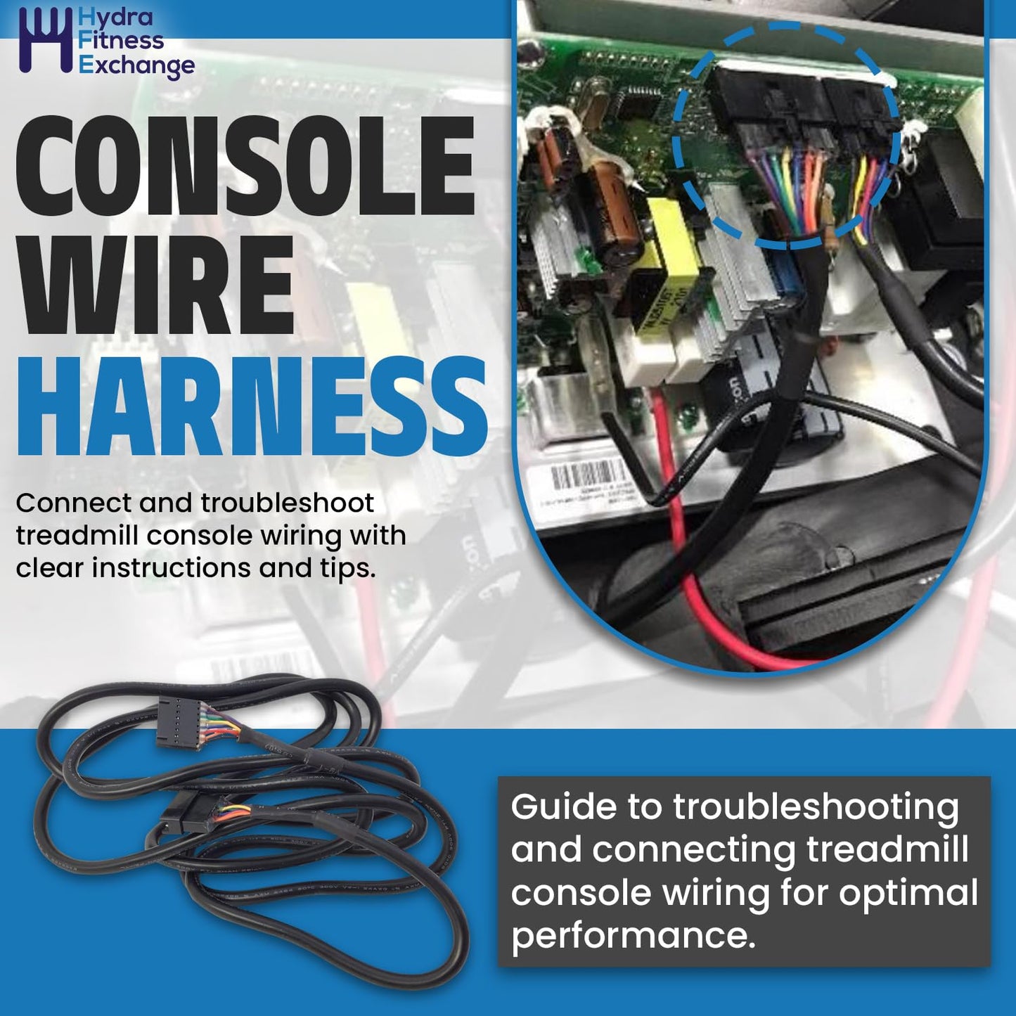 Hydra Fitness Exchange Console Wire Set Black | Treadmill Exercise Equipment Replacement Part | Compatible with HZ Fitness 7.0AT-04, TM1021, PTM1021, PTM1021B | MPN 1000303614 (2021-2025 Model)