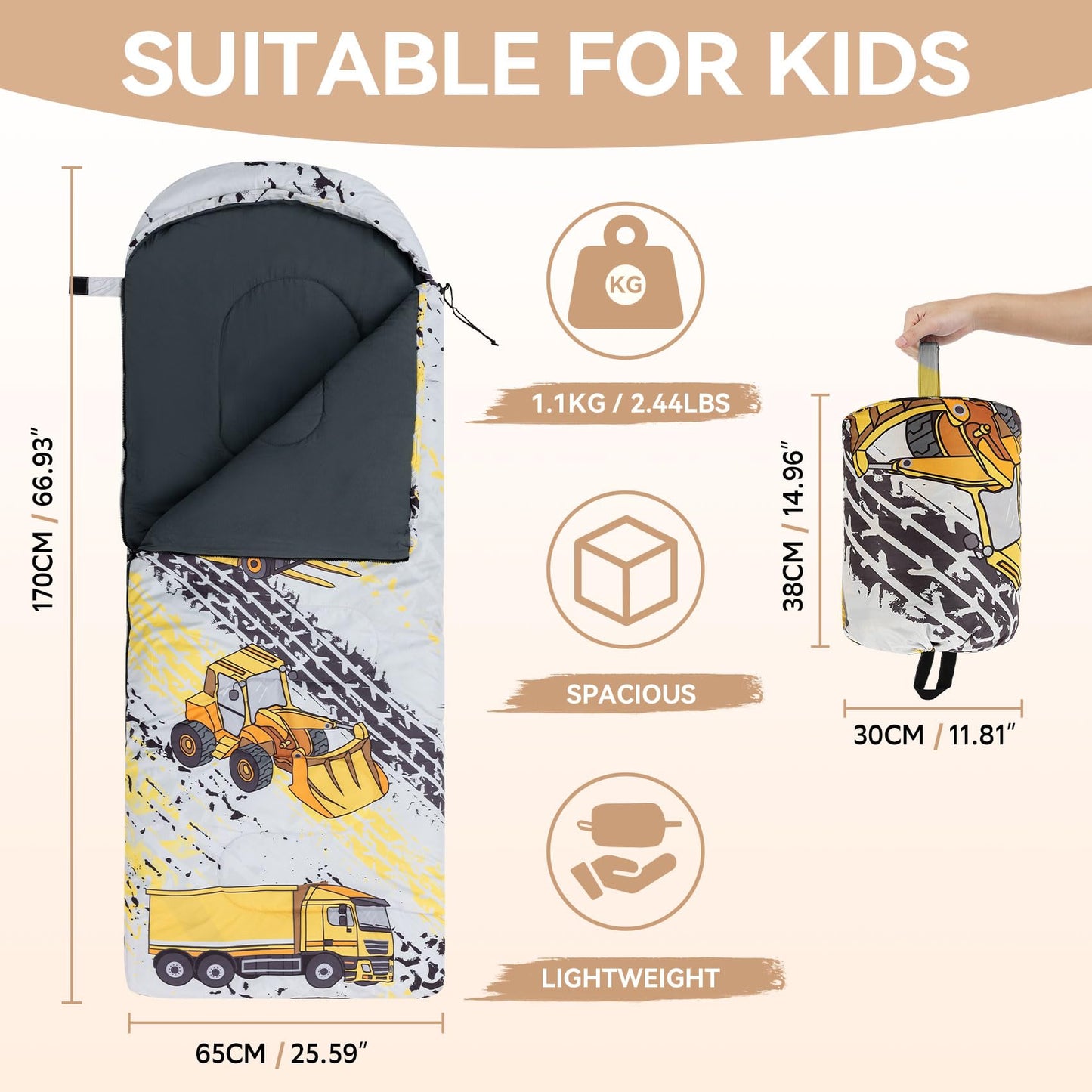 Kids Sleeping Bag for Camping - Lightweight 3 Season Child Backpacking Sleeping Bag for Girls and Boys, Waterproof Cmpact Youth Camping Gear for Outdoor by Croosseoutdoors