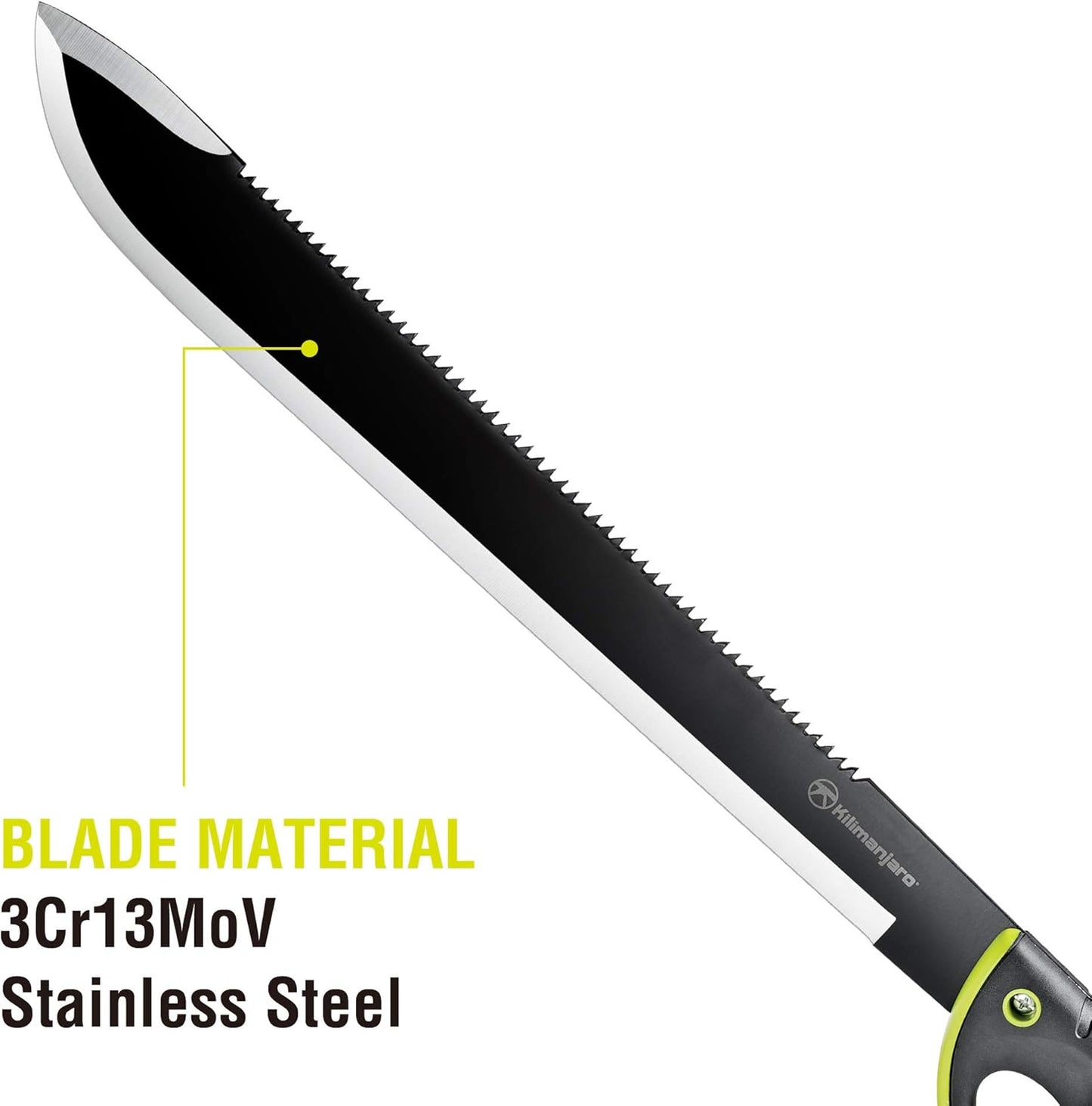 Kilimanjaro 24 Inch Machete Serrated Knife, Drop Point Tip to Saw Cut Branches, Clearing Brush, Gardening, Hiking, Outdoors Black Finish 910039