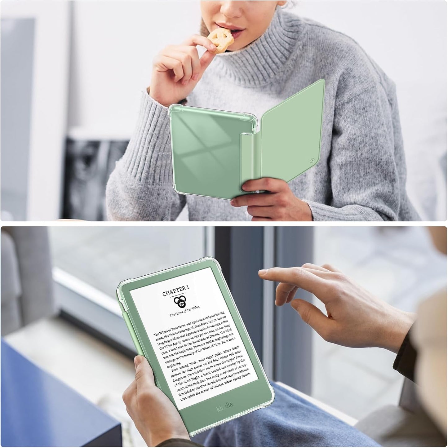 Fintie Slim Case for 6" Kindle (11th Generation-2024/2022 Release), Ultra Clear Soft Flexible Transparent TPU Back Cover Light Shell Auto Wake/Sleep for Kindle 2024/2022 11th Gen, Agave Green