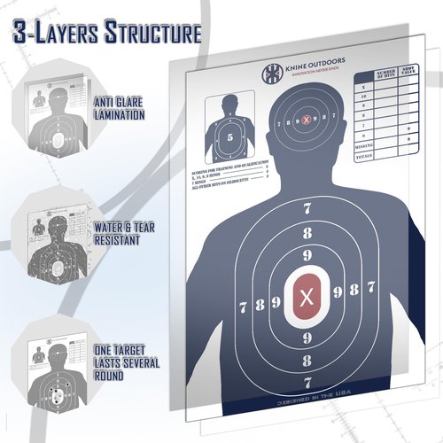 KNINE OUTDOORS Shooting Targets Paper, 23 x35 inch, Bulk for Hunting, Handguns, Pistols, Rifles, Silhouette with Red Bullseye, Blue Design (20 Pack)