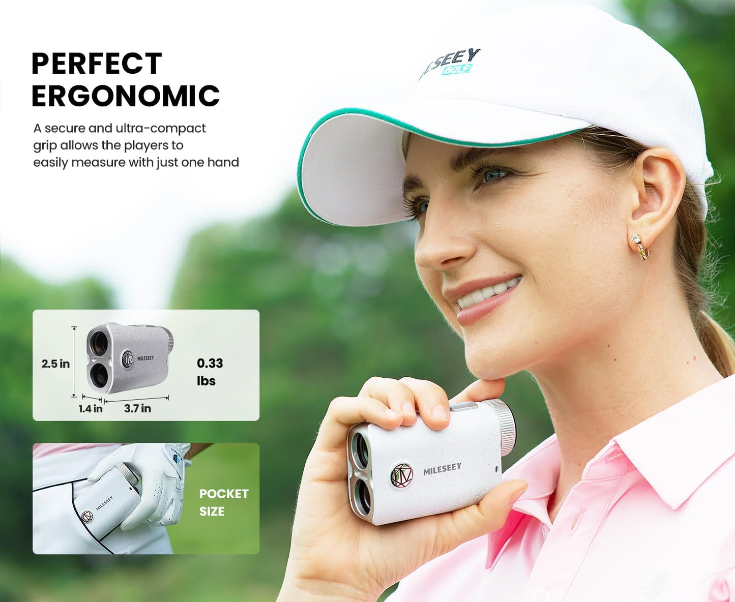 MiLESEEY PF1 1000 Yards Golf Rangefinder with Slope Switch, All Weather Golf Range Finder, 0.1s Flag Lock with Pulse Vibration, IP65 Waterproof, 7.5° Wide View, Continuous Scan Mode (PF1-White)