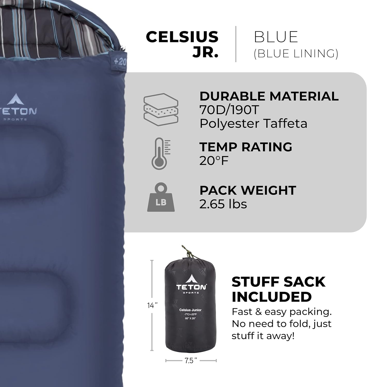 Teton Junior, 20 Degree and 0 Degree Sleeping Bags. Finally, Sleeping Bag for Boys, Girls, All Kids, Warm and Comfortable, for All Camping Weather and Built to Last