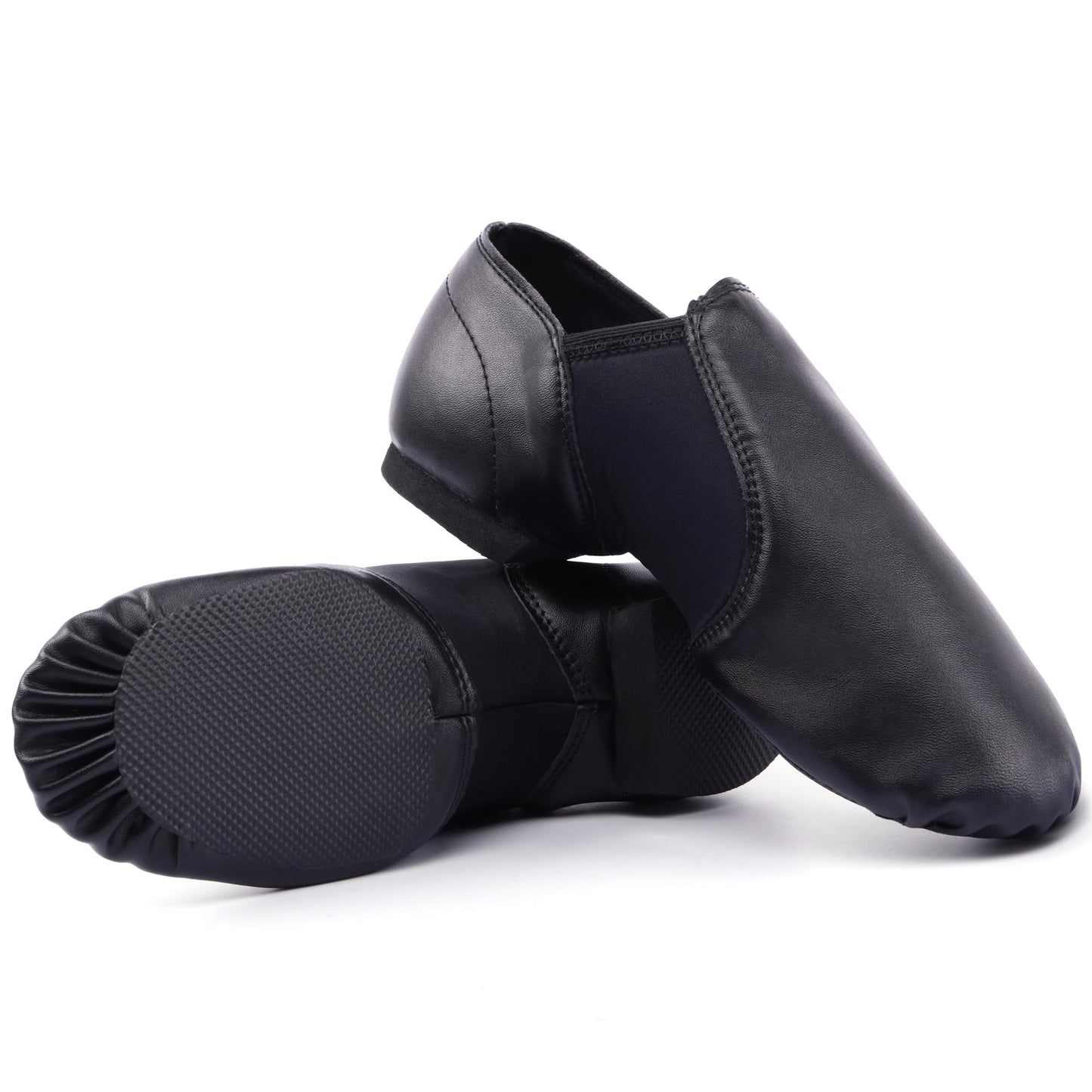 Linodes Unisex 006 PU Leather Upper Slip-on Jazz Shoe for Women and Men's Dance Shoes-Black 8M