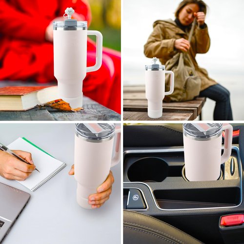 Mohjeke Stanley Cup Accessories for 40 oz Tumbler, Straw Cover and Cup Boot Included, Fits Stanley 30 oz & 40 oz, Spill Stopper and Silicone Boot Set (White)