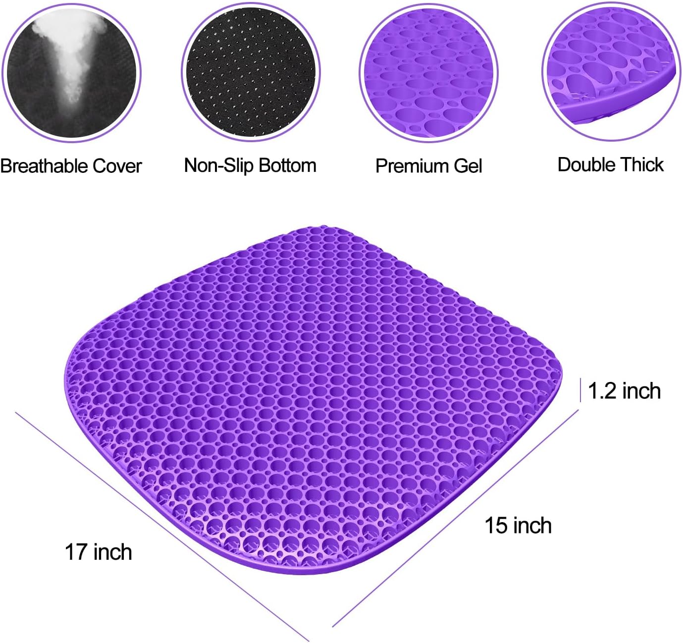 Large Gel Seat Cushion for Long Sitting with Non-Slip Cover,Soft & Breathable,Seat Cushion for Chair,Car,Office,Desk Chair,Wheelchair (17" x 15")