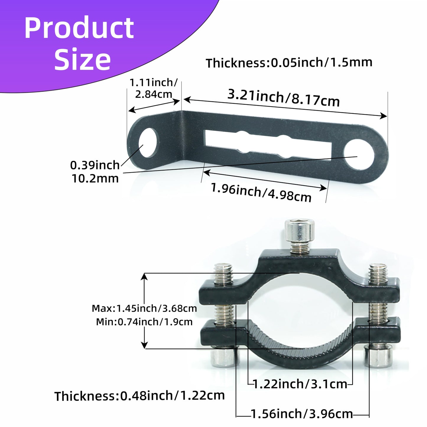 10mm Motorcycle Turn Signal Bracket, 4pcs Universal Bicycle Indicator Lamps Pipe Clamp Light Black Metal Turn Signal Bar Mounts Brackets Holder Accessories