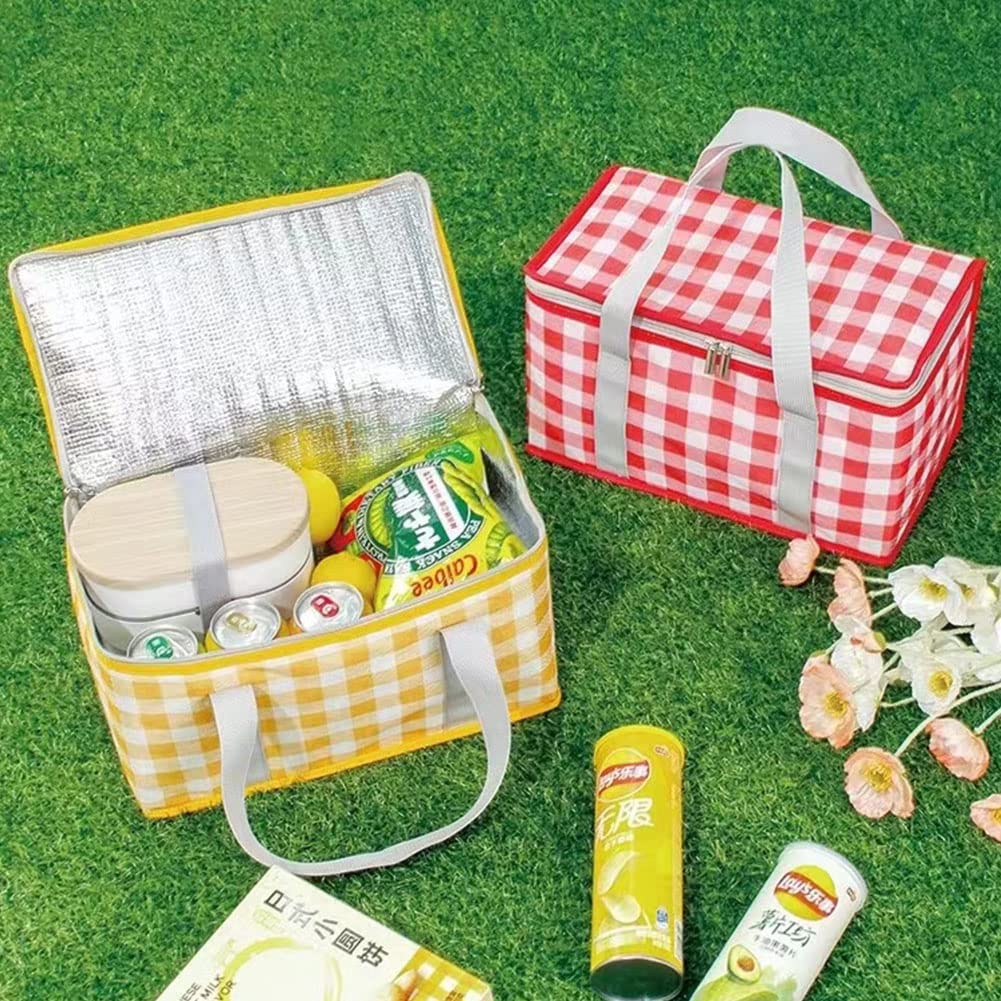 Insulated Picnic Bag Cooler Reusable, Beach Bag Cooler Bags with Zippered Top - Insulated Bag for Hot or Cold,Picnic Basket Collapsible, Picnic,Beach, Outdoor (13.8x7.9x7.9 in) (RED)