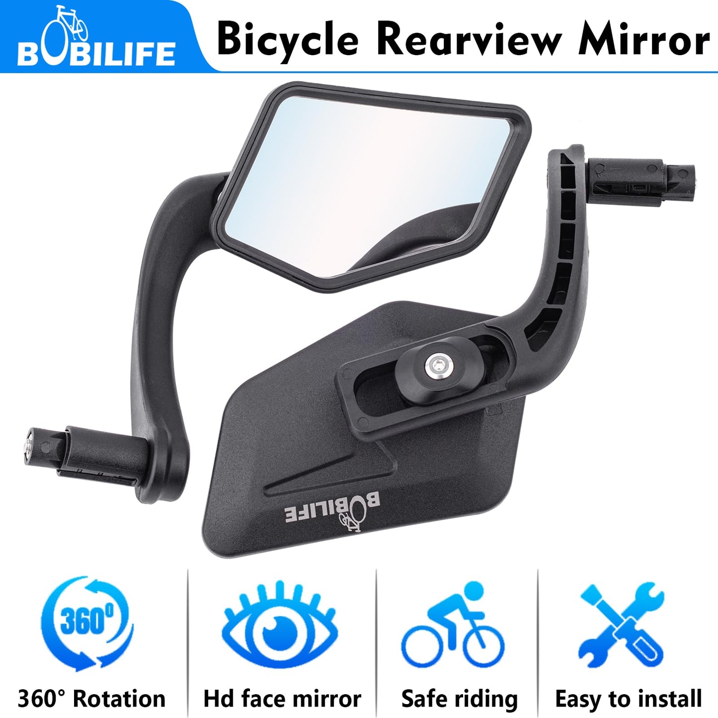 Bike Handlebar Bar End Rear View Mirror - Big Size 360° Adjustable HD Convex Glass Lens Rearview Side Mirrors for Mountain Bike Bicycle Scooter E-bike, 2 Pack